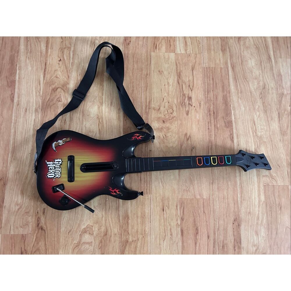 PS2 Guitar Hero Sunburst Red Octane Wireless Controller 95449 No Dongle w Strap